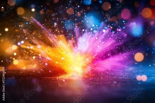 Vivid neon particle shockwave bursting outward with dynamic ripple effects in a mesmerizing explosion of colorful gradients