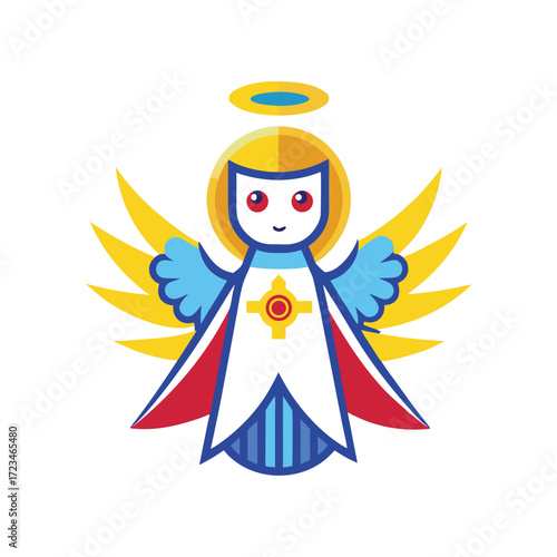 minimalist angel with wings, halo, praying, flying, abstract, realistic icon for Christmas 