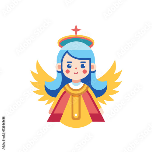 minimalist angel with wings, halo, praying, flying, abstract, realistic icon for Christmas 