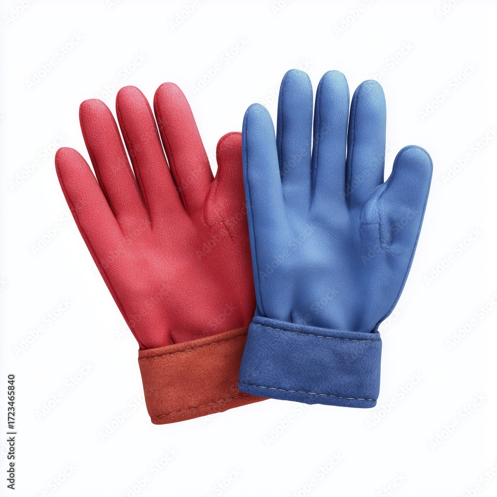 Obraz premium Cozy winter gloves in vibrant red and blue home setting product photography indoor close-up warmth and style