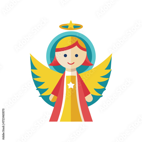 minimalist angel with wings, halo, praying, flying, abstract, realistic icon for Christmas 