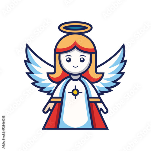 minimalist angel with wings, halo, praying, flying, abstract, realistic icon for Christmas 