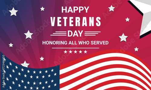 Thank you Veterans - Honoring all who served vector illustration. USA flag waving on blue background. vector illustration.