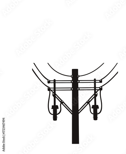 Electricity pole with power lines silhouette on white background drawing