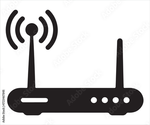Wireless router icon with antennas and signal waves symbolizing WiFi internet connection