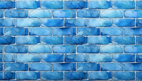 seamless blue brick wall texture with a watercolour effect