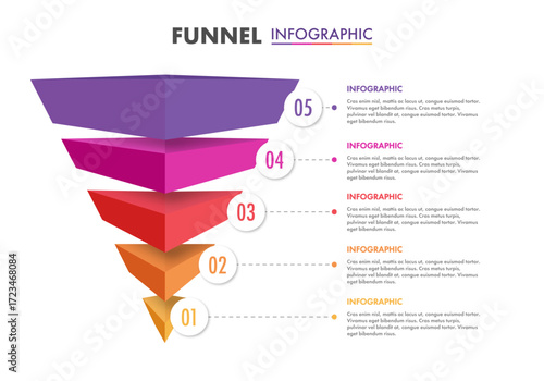 Funnel infographic 3d for start up project, business strategy, theory basic operation, presentation, logic analysis vector 10 eps