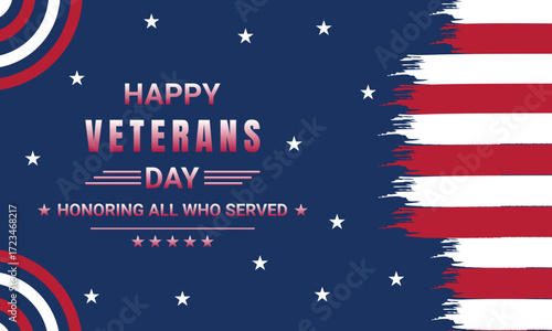 Thank you Veterans - Honoring all who served vector illustration. USA flag waving on blue background. vector illustration.
