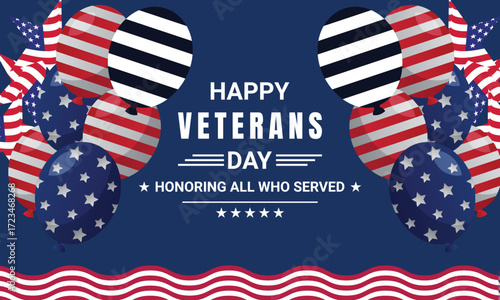Thank you Veterans - Honoring all who served vector illustration. USA flag waving on blue background. vector illustration.
