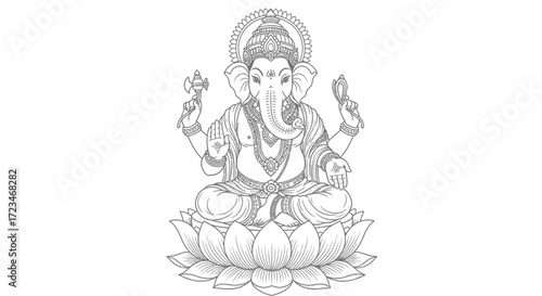 Lord Ganesha on Lotus Flower Spiritual art Hindu god of success