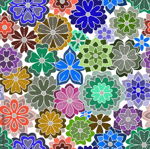 A hand-drawn floral pattern in bright colors.Seamless pattern.