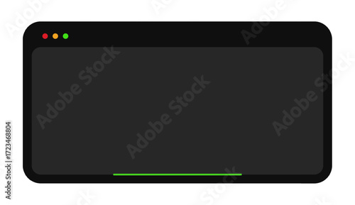 Dark terminal user interface with minimal color control buttons and progress bar at bottom. Simple black and grey coding environment template for developer dashboard and programming UI layout.