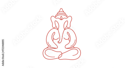 Stylized Ganesha Illustration Icon in Lotus Position Outline Design