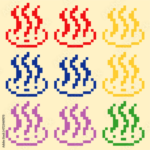 ドット絵顔ありなし温泉マーク/カラー9種セット