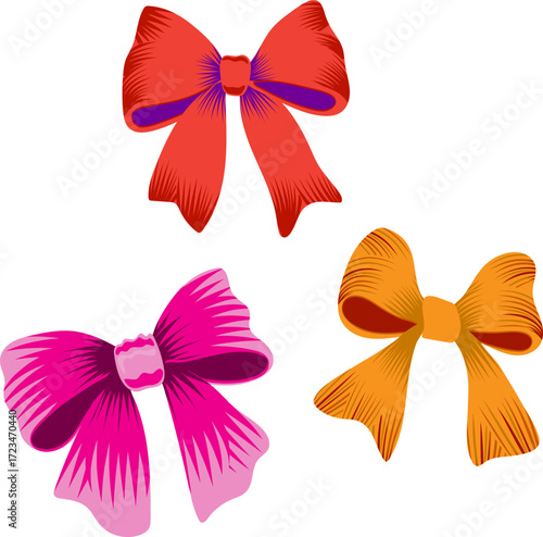 Color bows. Hand-drawn Retro isolated vector set.