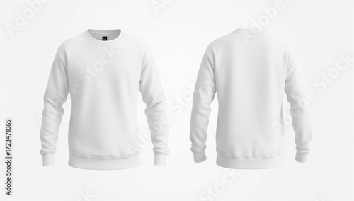 White female sweatshirt with long sleeve mockup for your design isolated on white background. Template pullover front and back side view 