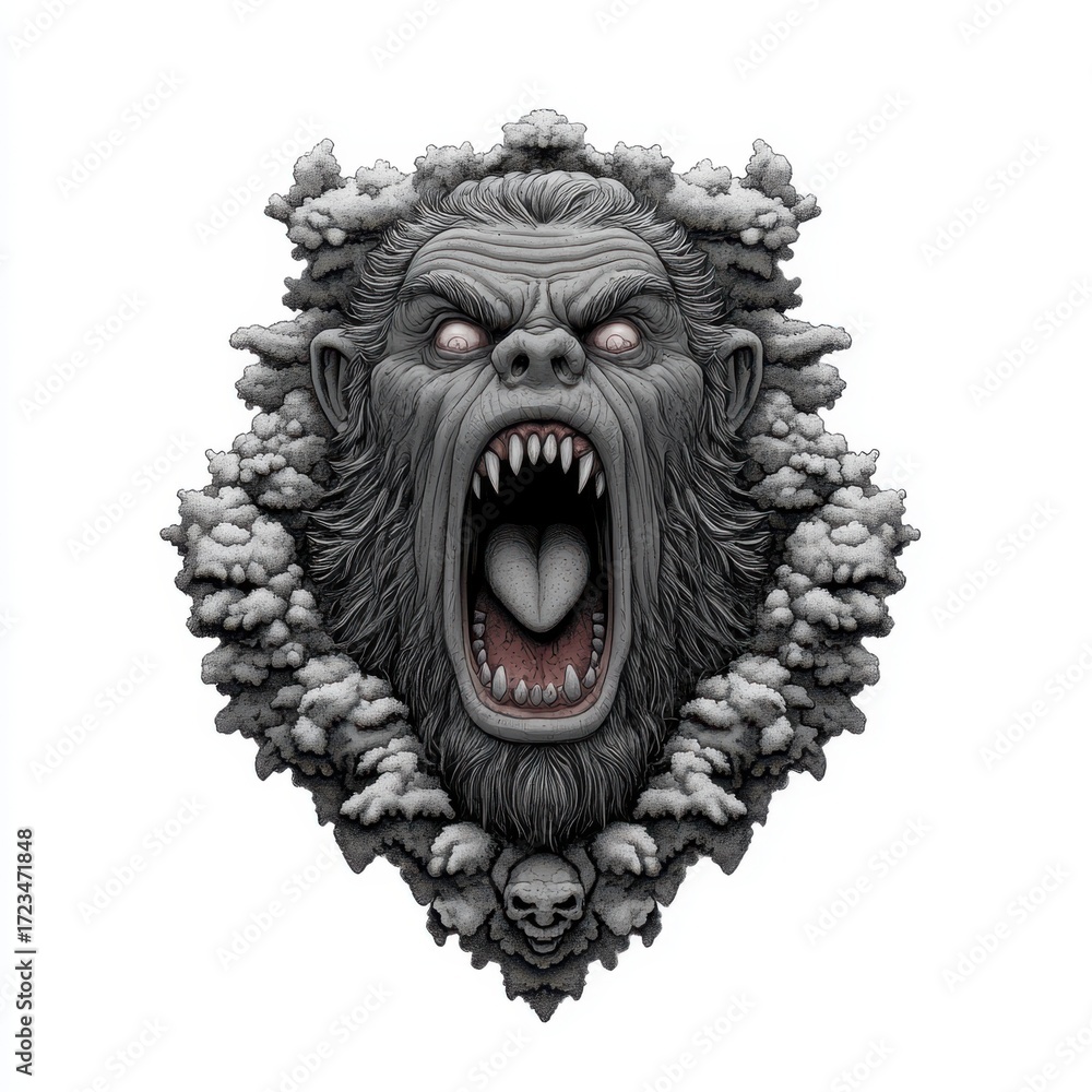 Obraz premium Fierce Monochrome Gorilla Head with Intense Expression and Details