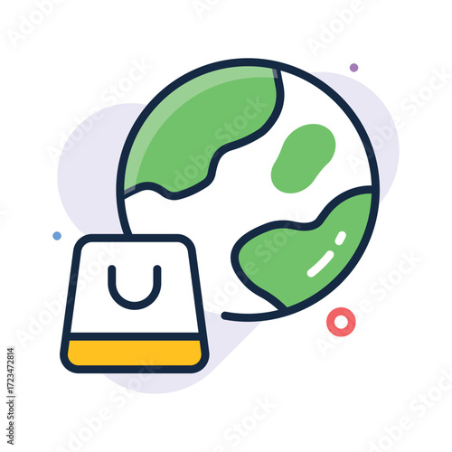 Global shopping icon representing worldwide online stores and ecommerce shopping