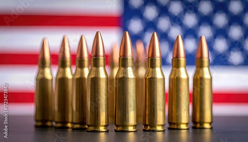 Caliber Ammunition in Close-Up with USA Flag Background