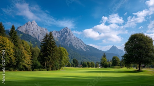 Majestic golfing experience amidst dramatic mountain peaks alpine course scenic landscape outdoor recreation