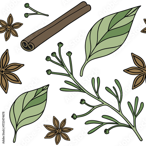 spices and herbs on a white background