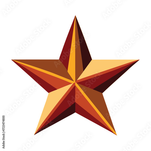 A shiny golden 3D star and a separate red star icon on a white background serve as a festive Christmas holiday decoration or an award medal symbol
