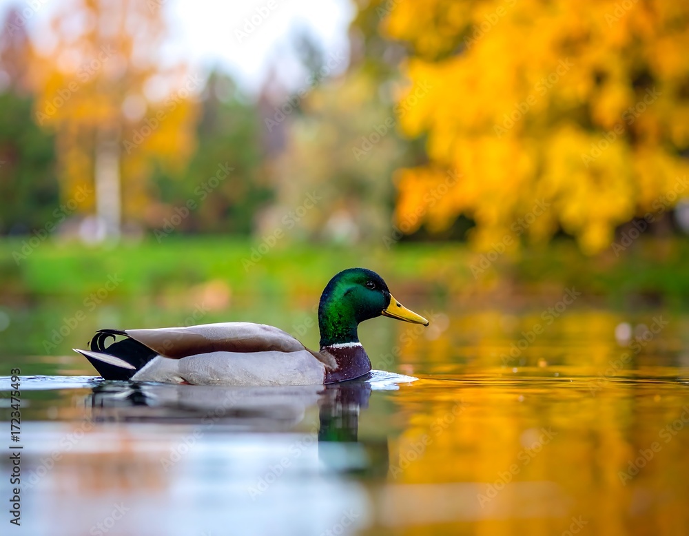 Obraz premium Autumnal duck on a placid pond