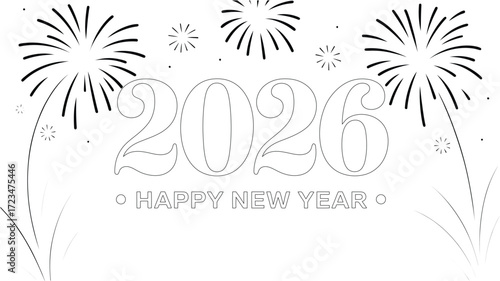 Happy New Year 2026 with festive fireworks celebration