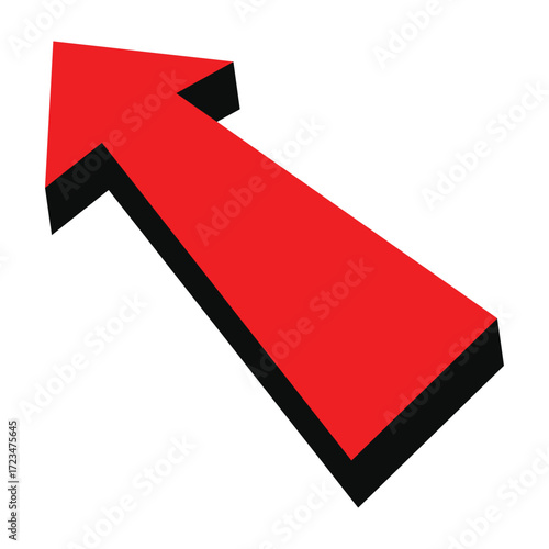 Bold red 3D arrow with black outline pointing upward on white background. Minimalist graphic style symbolizing progress, growth, and direction. Clean, modern, and impactful design.