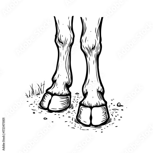 Detailed illustration showcasing animal legs and hooves on the ground providing a unique