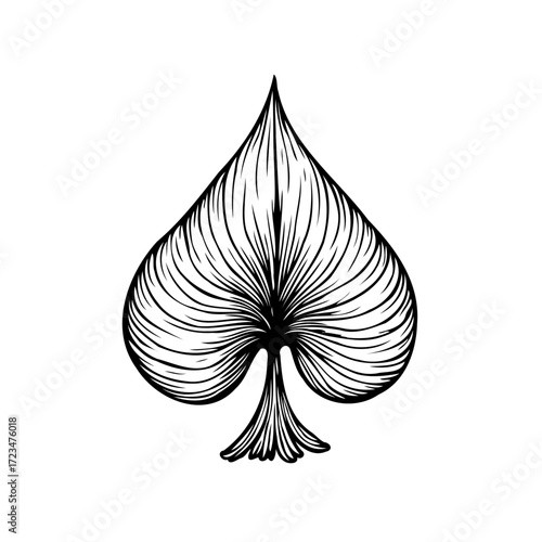 Detailed spade symbol sketch illustration artwork black and white minimalist card game element in
