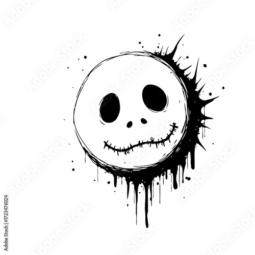 Distorted facial expression rendered in ink with irregular lines for a spooky artwork piece