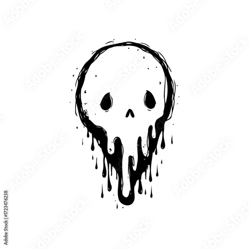 Dripping skull in abstract monochrome illustration conveying mortality spooky theme art piece