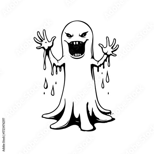 Eerie apparition drawing featuring a chilling ghost like figure with expressive hands for a spooky