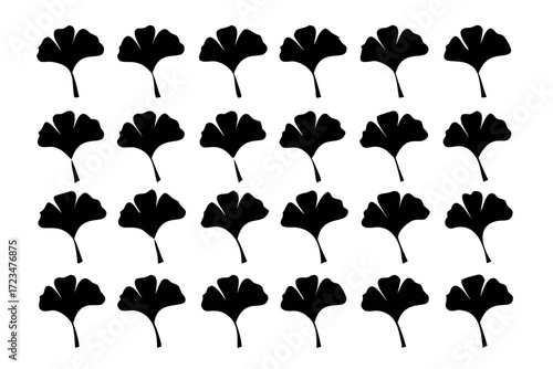 Seamless pattern of black ginkgo biloba leaf silhouettes ginkgo leaves arranged in a repeating pattern for textile design