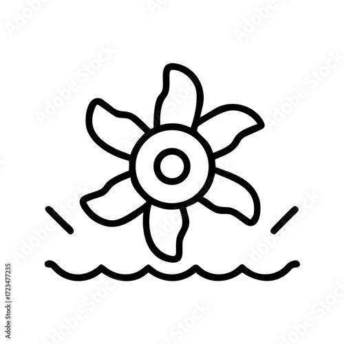 Water turbine icon floating on water surface with waves  