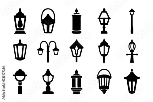 Collection of vintage street lamps, showcasing classic designs for illuminating urban spaces with timeless elegance