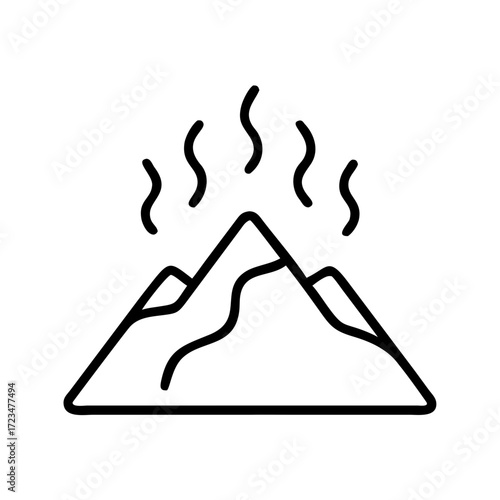 Geothermal mountain emitting steam in minimalist line art style  