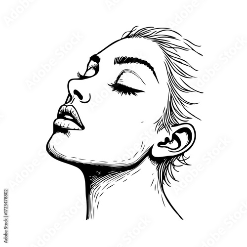 Elegant monochrome portrait depicting serene woman with closed eyes in thoughtful reflection and