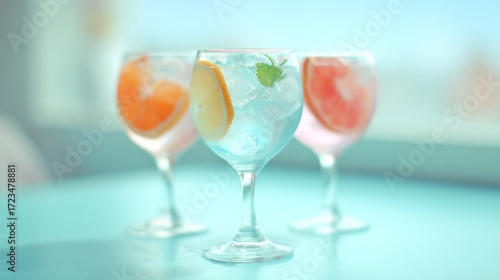 Wallpaper Mural Refreshing citrus symphony in crystal glasses, evoking zesty summer solstice, ethereal beach picnics, with vibrant gin fizz allure Torontodigital.ca