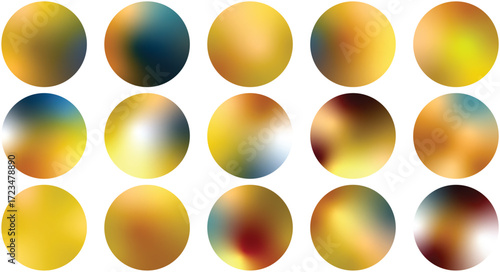 Gradient Vector Spheres Set – Yellow, Gray, Rust, Orange, Umber, and Green Abstract 3D Circle Elements for Backgrounds, Illustrations, UI, and Branding