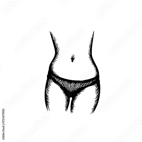 Elegant torso illustration portraying natural female contours with delicate lines offering an