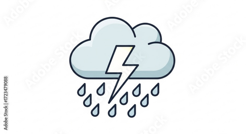 A cartoon illustration of a rain cloud with a lightning bolt, perfect for weather forecasts and educational materials