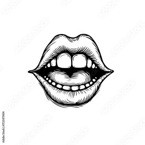 Expressive mouth vector art showcasing meticulous line work capturing unique character and detail