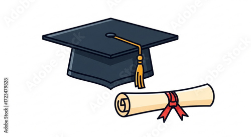 Graduation cap and diploma, symbolizing academic achievement and the culmination of hard work in education