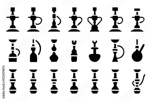 Collection of hookah icons a set of 21 different hookah icons in black illustration of hookah icons