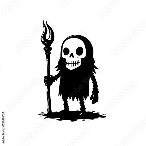Grim reaper cartoon with torch illustration a whimsical depiction of death spooky character
