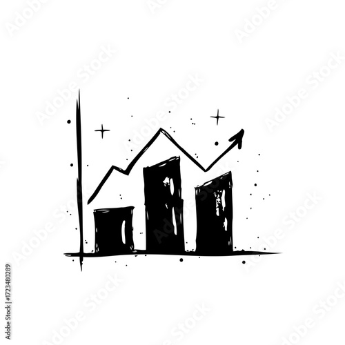 Hand drawn financial graph represents escalating growth and upward trends indicating success and