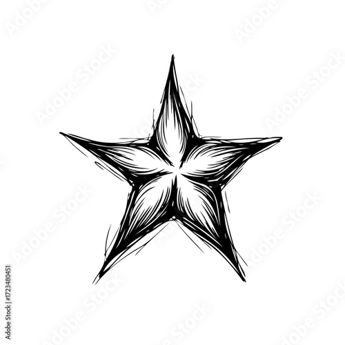 Hand drawn star illustration with textured lines creating depth and unique artistic touch