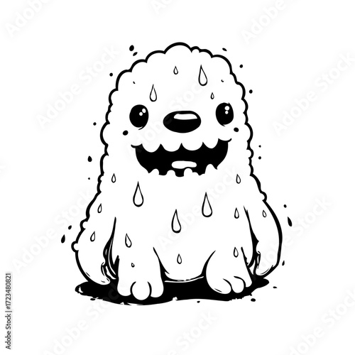 Humorous water droplet monster illustration showcasing whimsical art with expressive features and